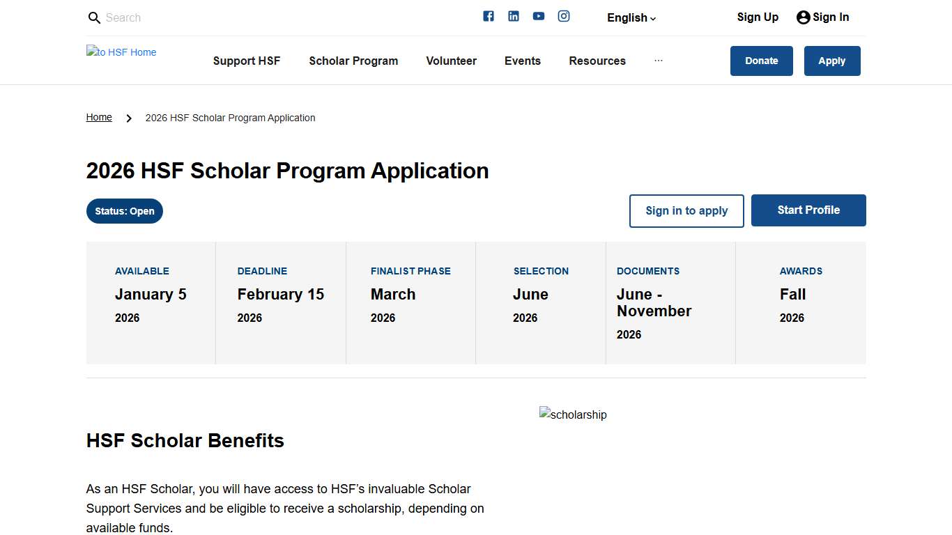 Hispanic Scholarship Fund: Scholarship Main